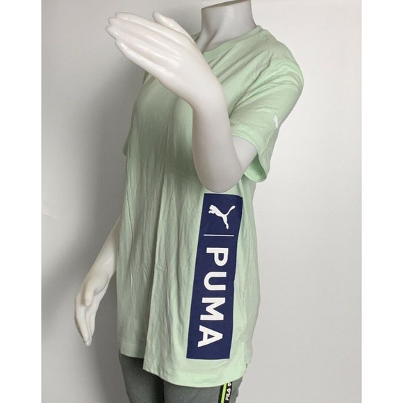 Women’s T-Shirt Size M PUMA Oversize Jock Tag Tee Mist Green - Dark Deni TD29009 - Picture 2 of 11